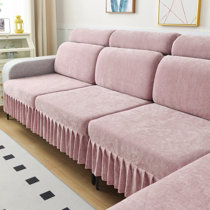 单品雪尼尔沙发套简约防滑毛绒加厚纯色弹力通用型防猫防尘全盖