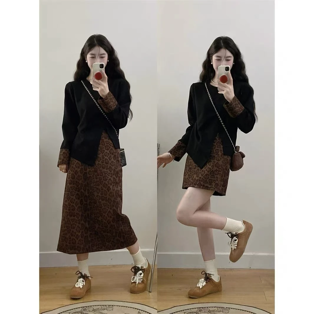 【L定制-豹纹诱惑】胖mm大码女上衣豹纹长短裙20718+20722+20719
