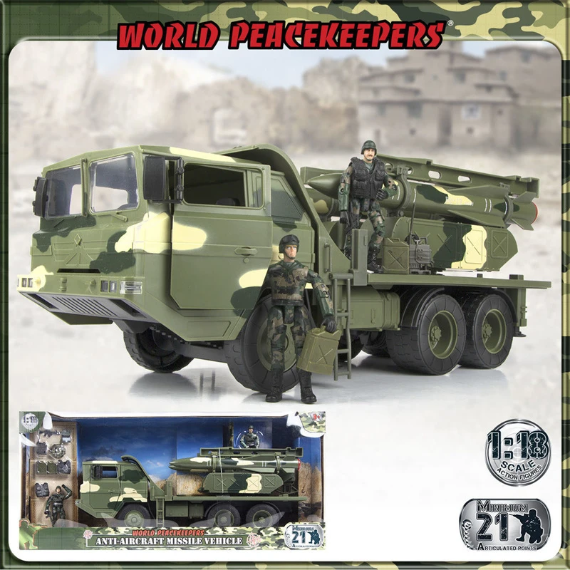 正义红师1:18防空导弹车导弹发射车载具套装军事模型兵人儿童玩具