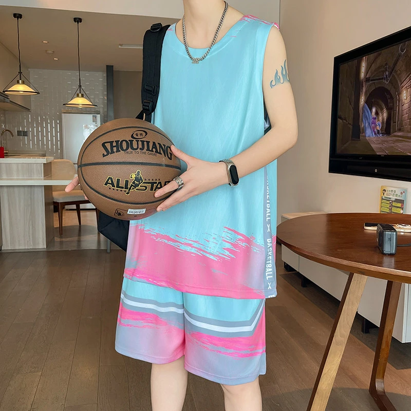 2024夏季新款篮球服背心＋短裤套装速干大码男士运动网眼套装A016
