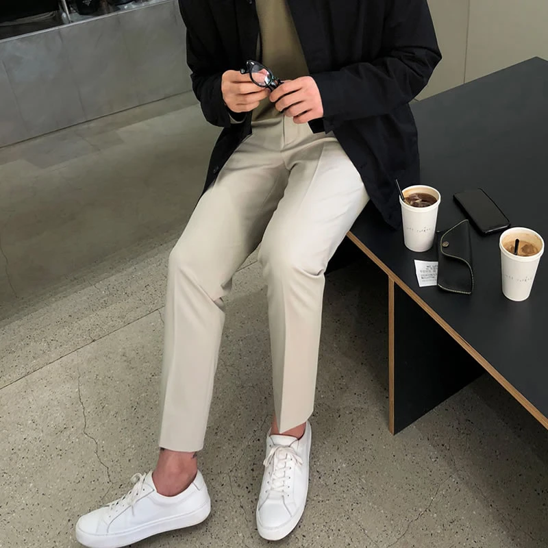 松紧腰九分裤男西裤直筒裤痞帅西装裤9分裤子男士韩版潮牌男裤K76