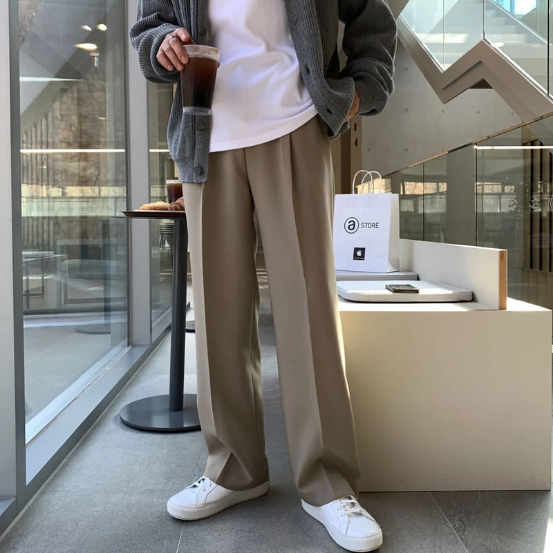 松紧腰阔腿裤男潮流宽松男士西装裤休闲裤子垂坠感直筒垂感西裤