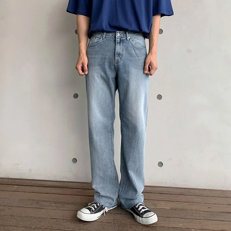 水洗牛仔裤男潮牌ins直筒阔腿裤子韩版复古潮流宽松休闲长裤男装