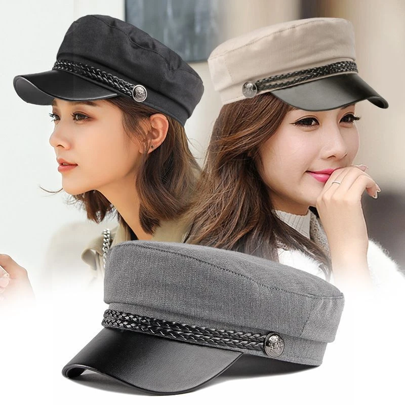 春秋冬季韩版时尚短檐鸭舌帽子女士黑色百搭休闲平顶帽男女学生帽