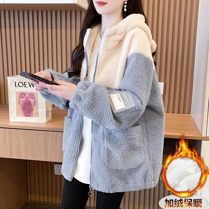 秋冬双面加绒加厚连帽外套女开衫卫衣女孕妇遮肚子韩版慵懒风休闲