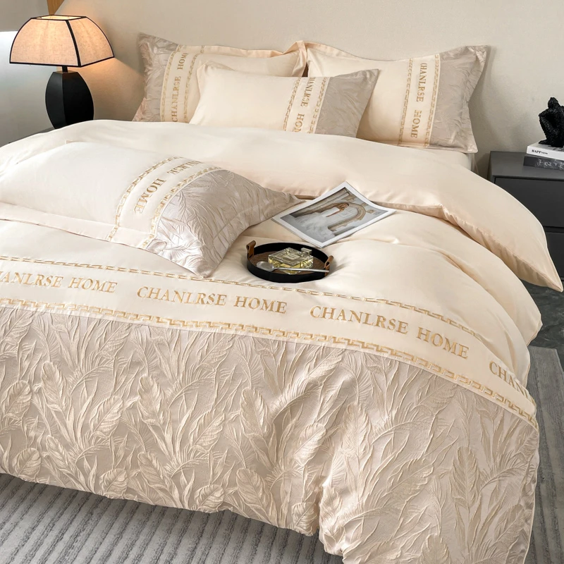 欧式简约四件套秋冬加厚床单被套被罩绣花床上用品双人床笠款磨毛