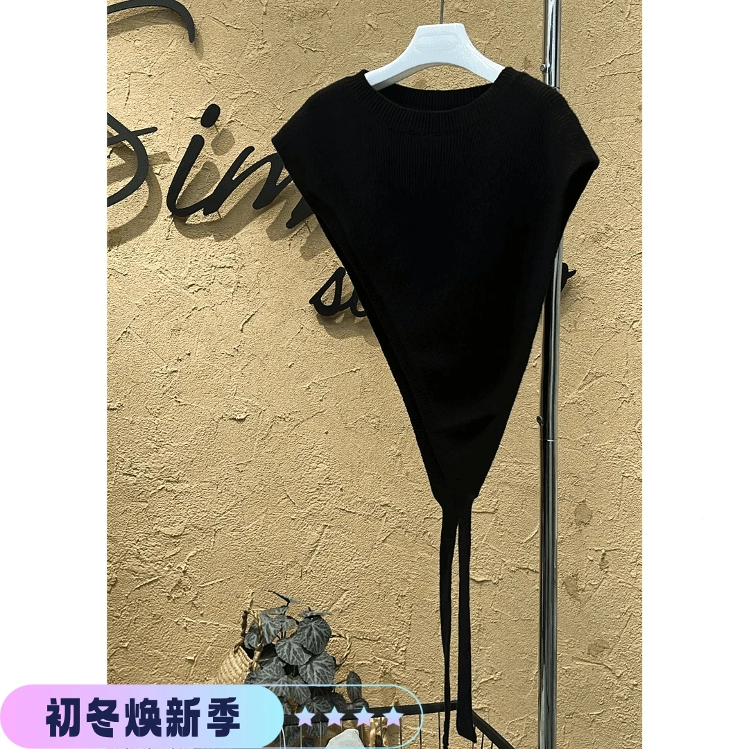 2025初冬新款时尚百搭斜肩披肩设计款披肩式套头针织纯色无袖马甲