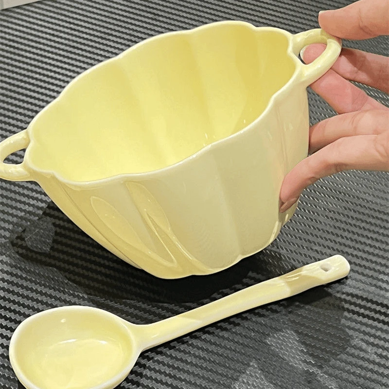 奶油南瓜碗一碗一勺可爱奶黄南瓜6英寸陶瓷水果沙拉黄南瓜碗家用