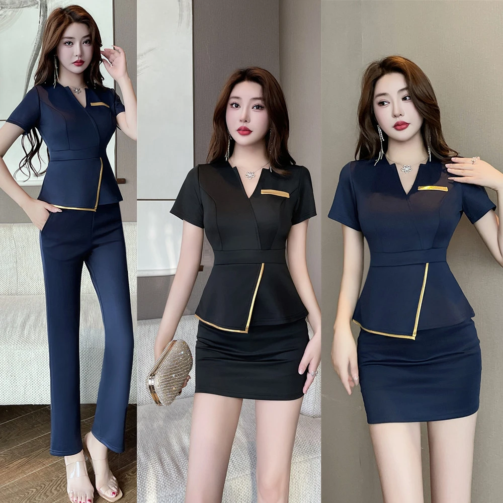 足疗店桑拿技师工作服美容院采耳显瘦裤装洗浴沐足性感包裙装遮肚