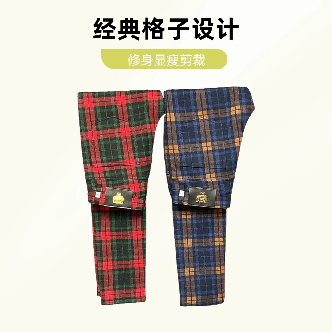 秋冬修身小直筒格子毛呢休闲裤男士经典轻奢时尚保暖潮流格纹男裤