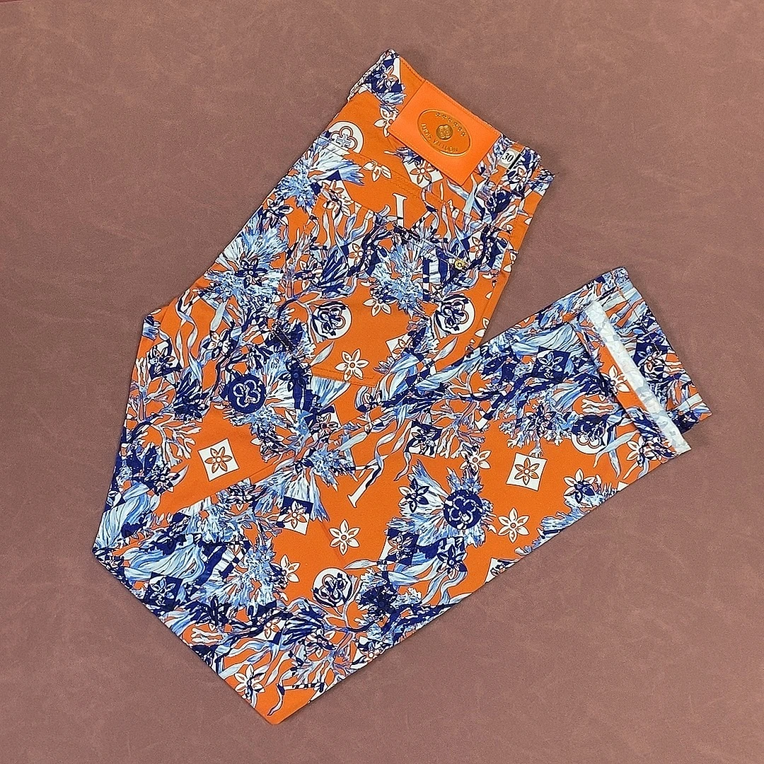 欧货夏季薄款数码印花复古裤男士港风个性时尚亲肤修身潮流男裤