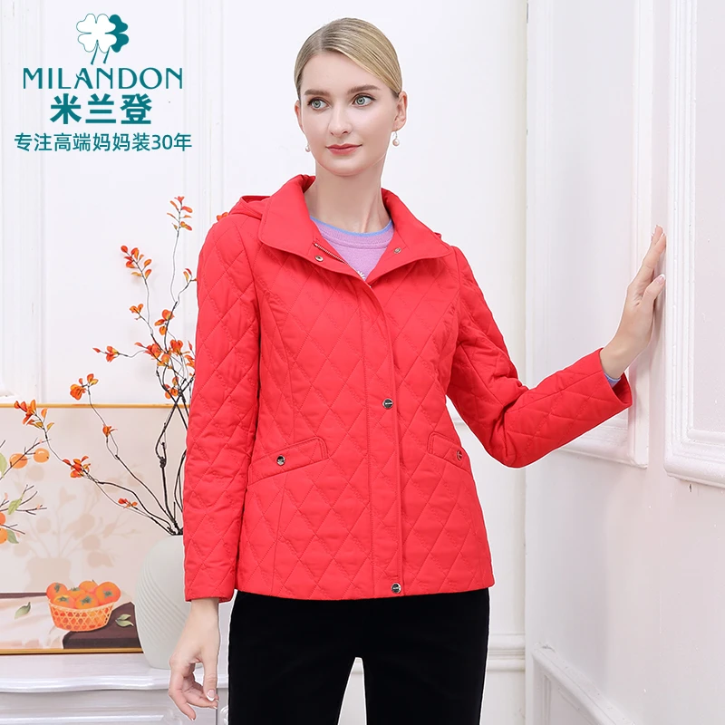 MILANDON/米兰登冬季夹棉棉衣保暖女士休闲显瘦连帽棉服1P450103