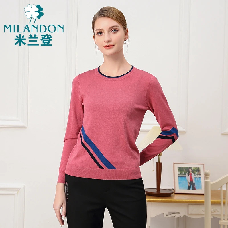 MILANDON/米兰登秋季新款打底上衣女休闲圆领长袖针织衫1O1W1103