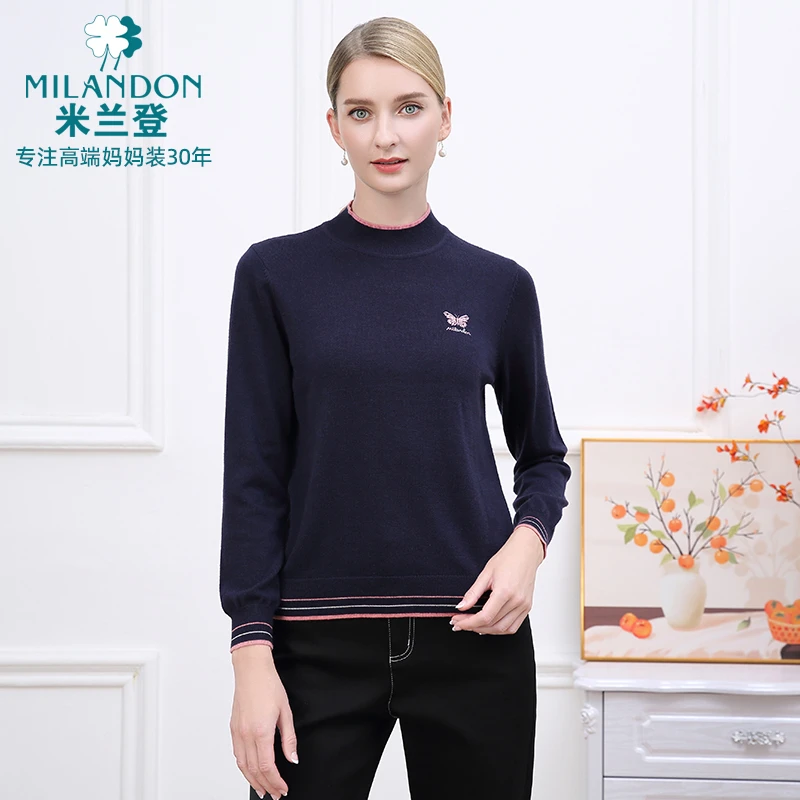 MILANDON/米兰登2024秋冬新款半高领保暖针织套头打底衫1P4W1106