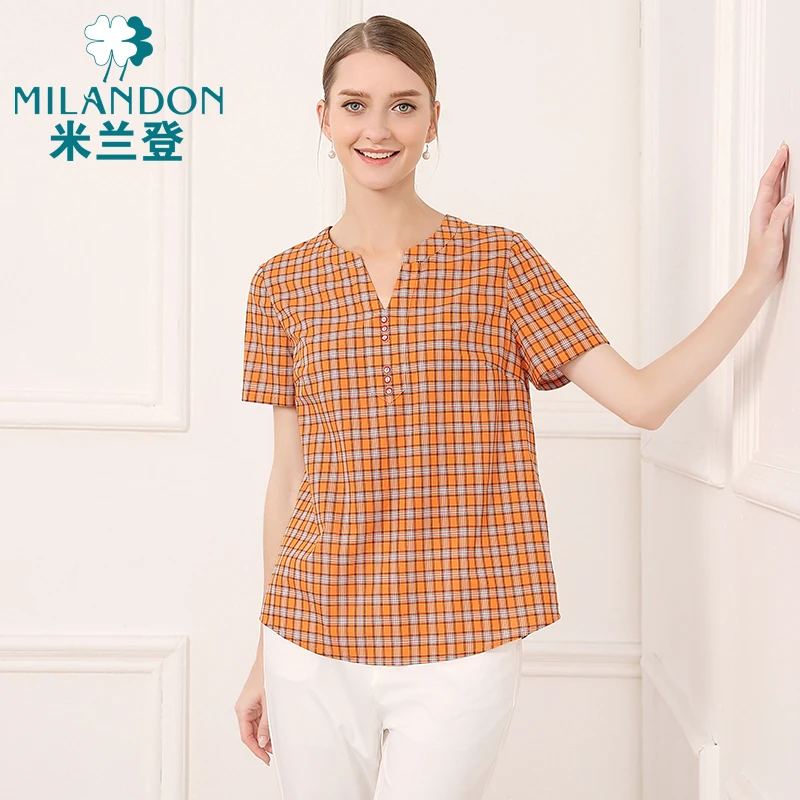 MILANDON/米兰登夏季新款格子短袖衬衫时尚休闲显瘦上衣3O270010