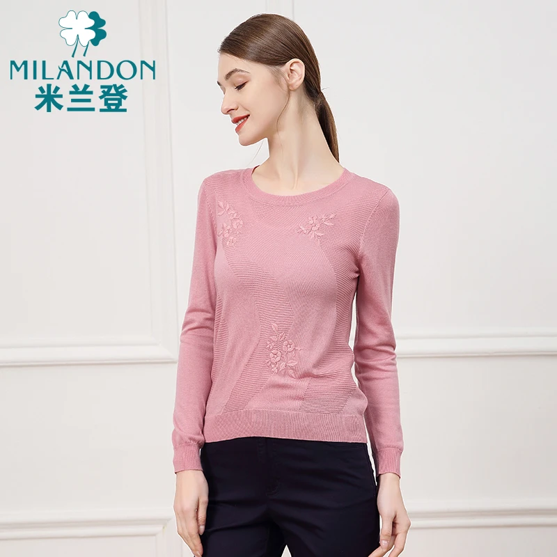 MILANDON/米兰登秋季新款洋气绣花套头圆领女长袖针织衫3O1W0003