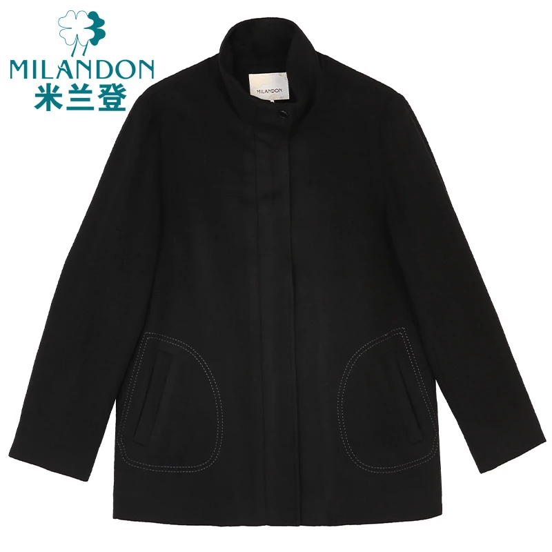 MILANDON/米兰登冬季时尚简约立领黑色毛呢外套休闲保暖1O440104