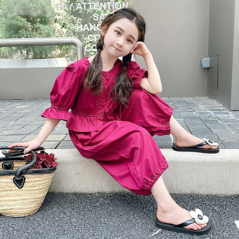 女童装夏装红色洋气时髦炸街套装2024新款儿童网红夏季小女孩宝宝