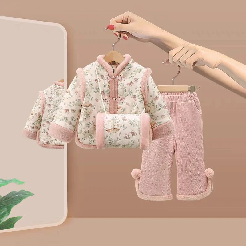 女童拜年服冬装2024新款女宝宝周岁礼服小童中国风过年服唐装套装