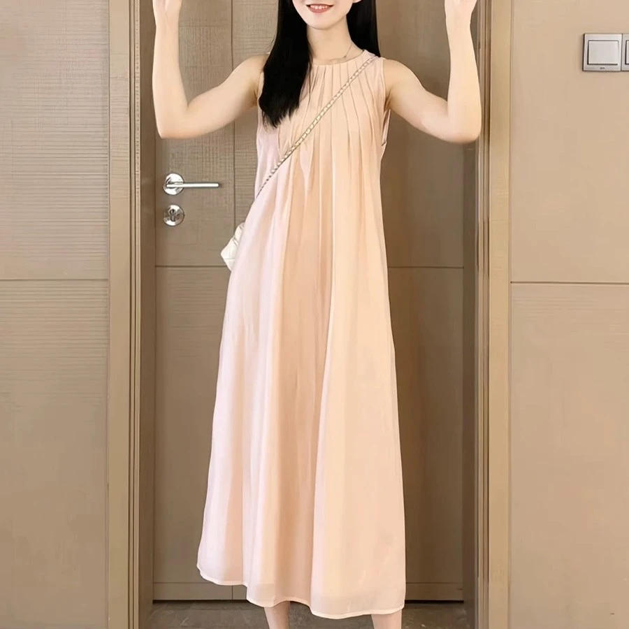 法式连衣裙女2023新款夏季无袖设计感小众背心裙长款小个子显瘦裙