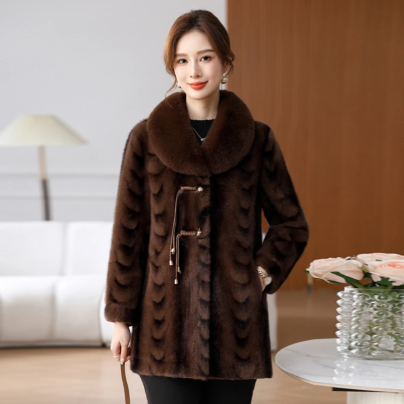 人造皮草 妈妈冬装水貂绒外套高贵夫人大衣中老年女秋冬宽松BP065