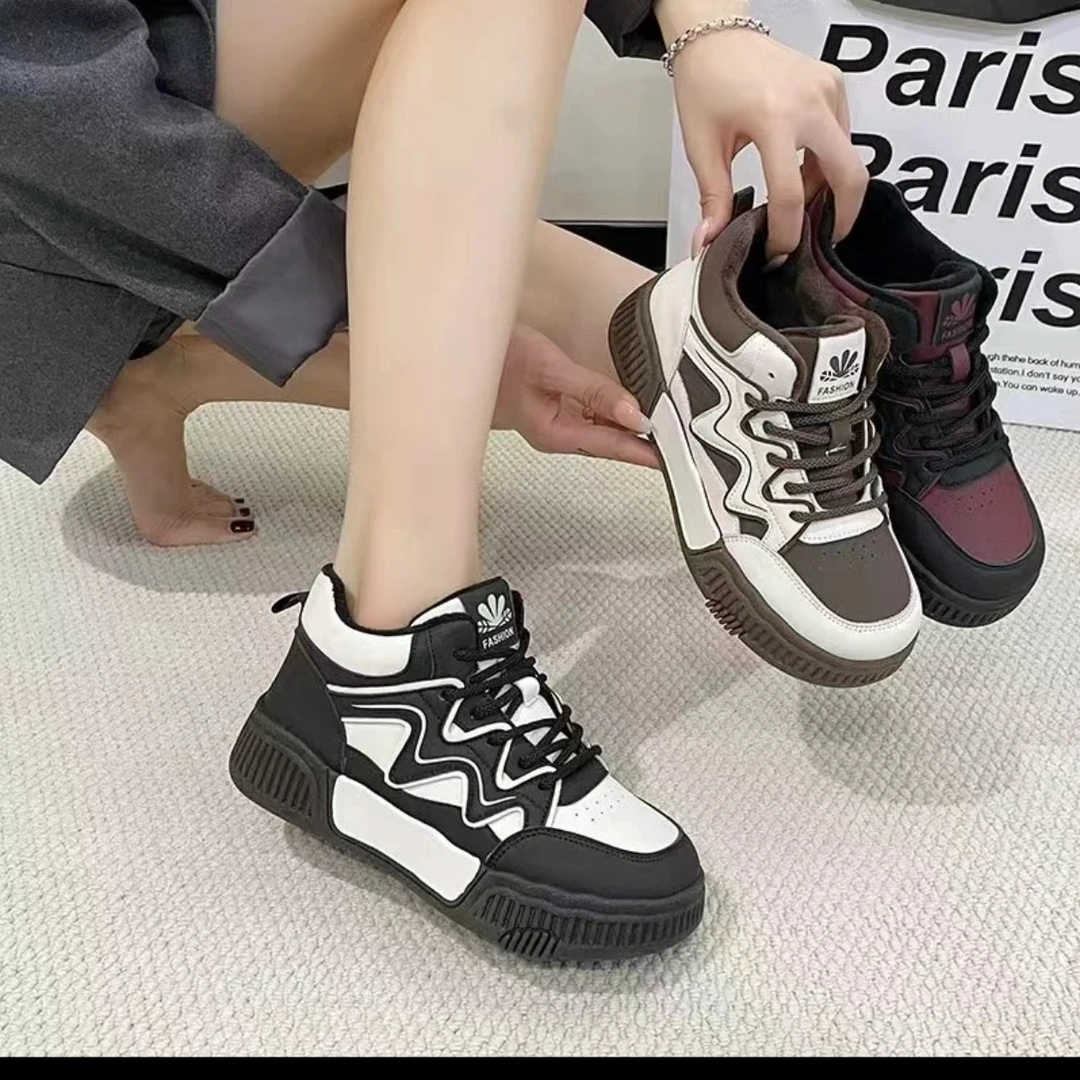 500秋冬百搭时尚加绒板鞋厚底休闲棉鞋潮流女鞋