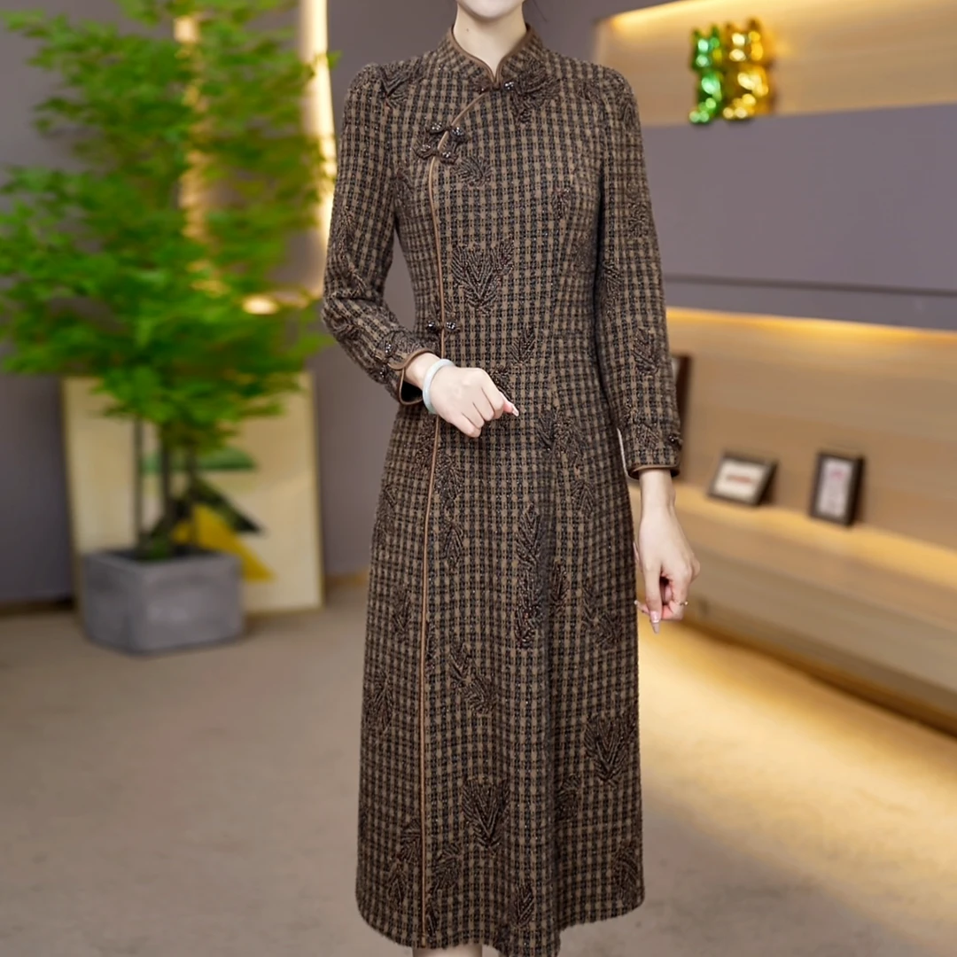 【紫睿女装】X24173冬季中式国风改良旗袍连衣裙遮肚子收腰显气质