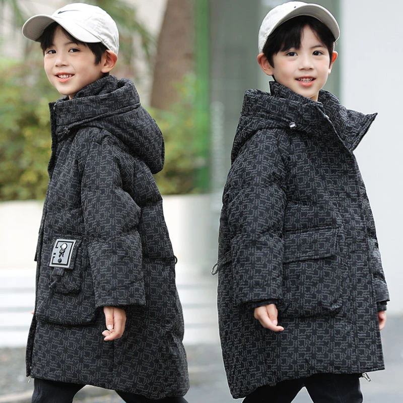 巴拉巴拉儿童羽绒服男童2023新款中长款中大童韩版加厚宽松男孩外