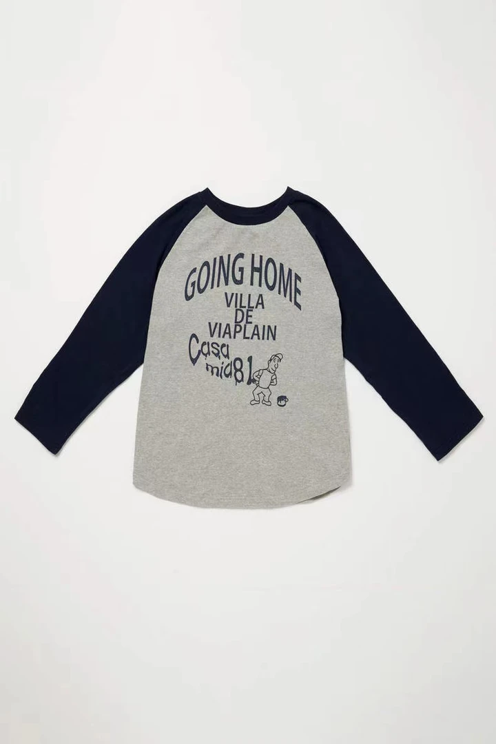 立体发泡印花插肩袖拼接撞色T恤