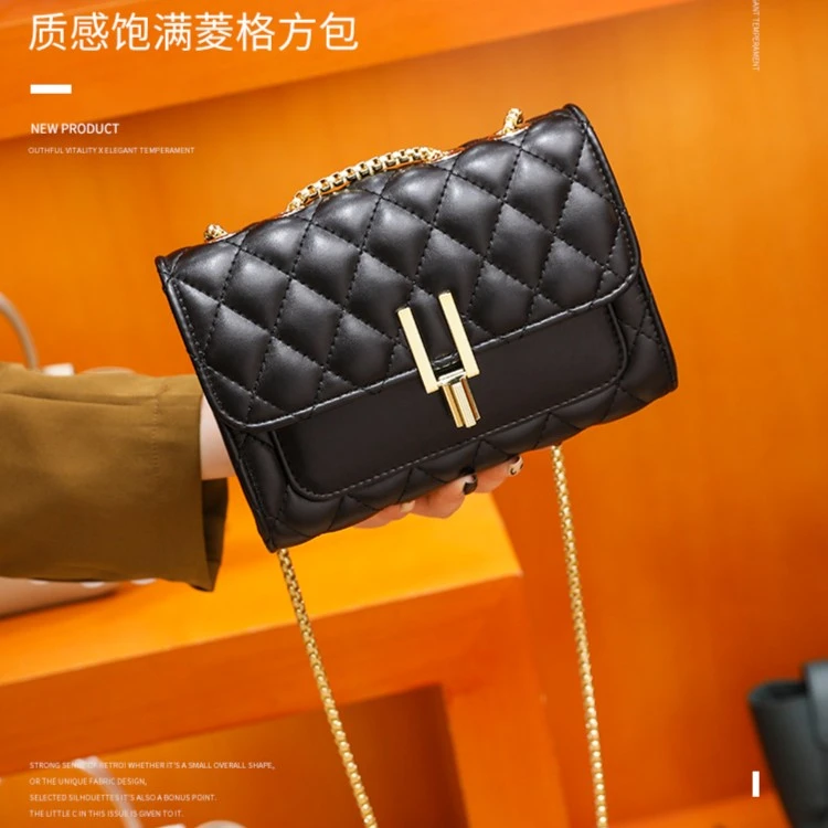网红斜挎女包2023新款ins菱格链条包女士包包百搭单肩女小方包
