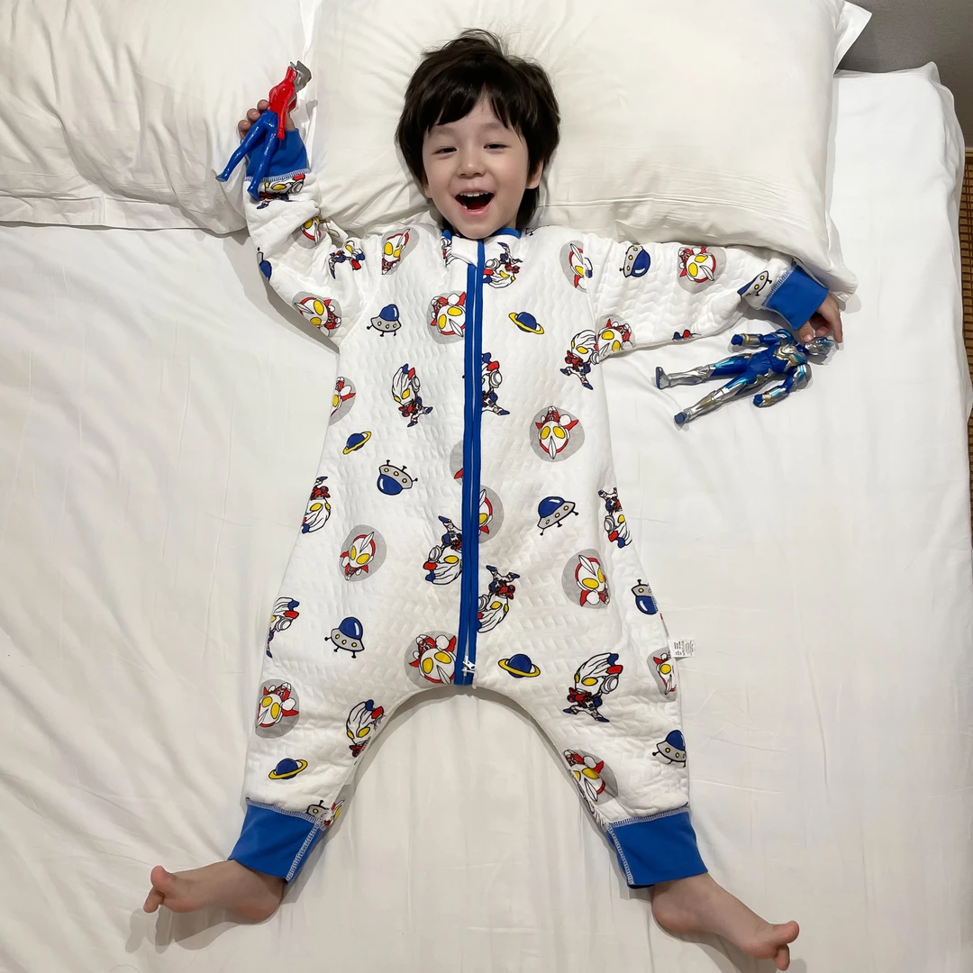 男童儿童春秋季连体睡衣连身纯棉中大童奥特曼秋冬男宝睡袋防踢被