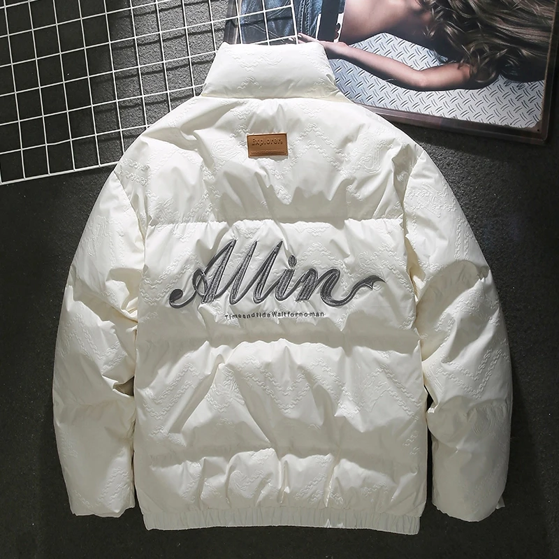 新款美式字母绣花压印羽绒服男冬季加厚宽松保暖
