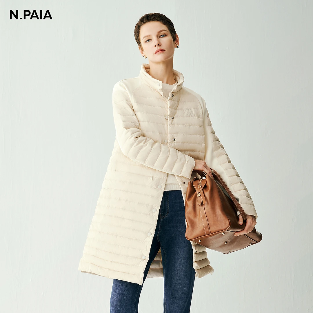 【星线好物】恩派雅24秋新款白鸭绒相拼中长款羽绒服女XNJAAY209A