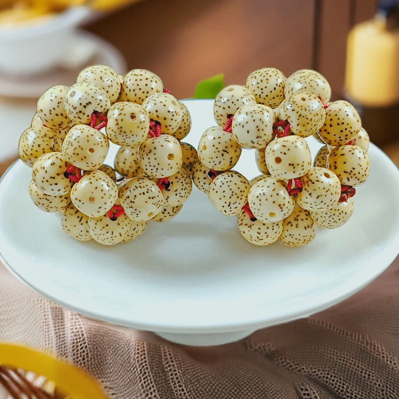 手球一对海南星月菩提籽鸡油黄老型桶手把件手工编织盘玩月朗星稀