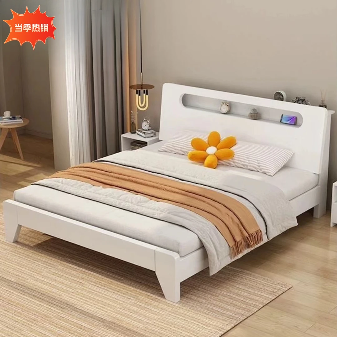 2024新款出租房实木床卧室主卧双人床家用小户型储物床简易单人床