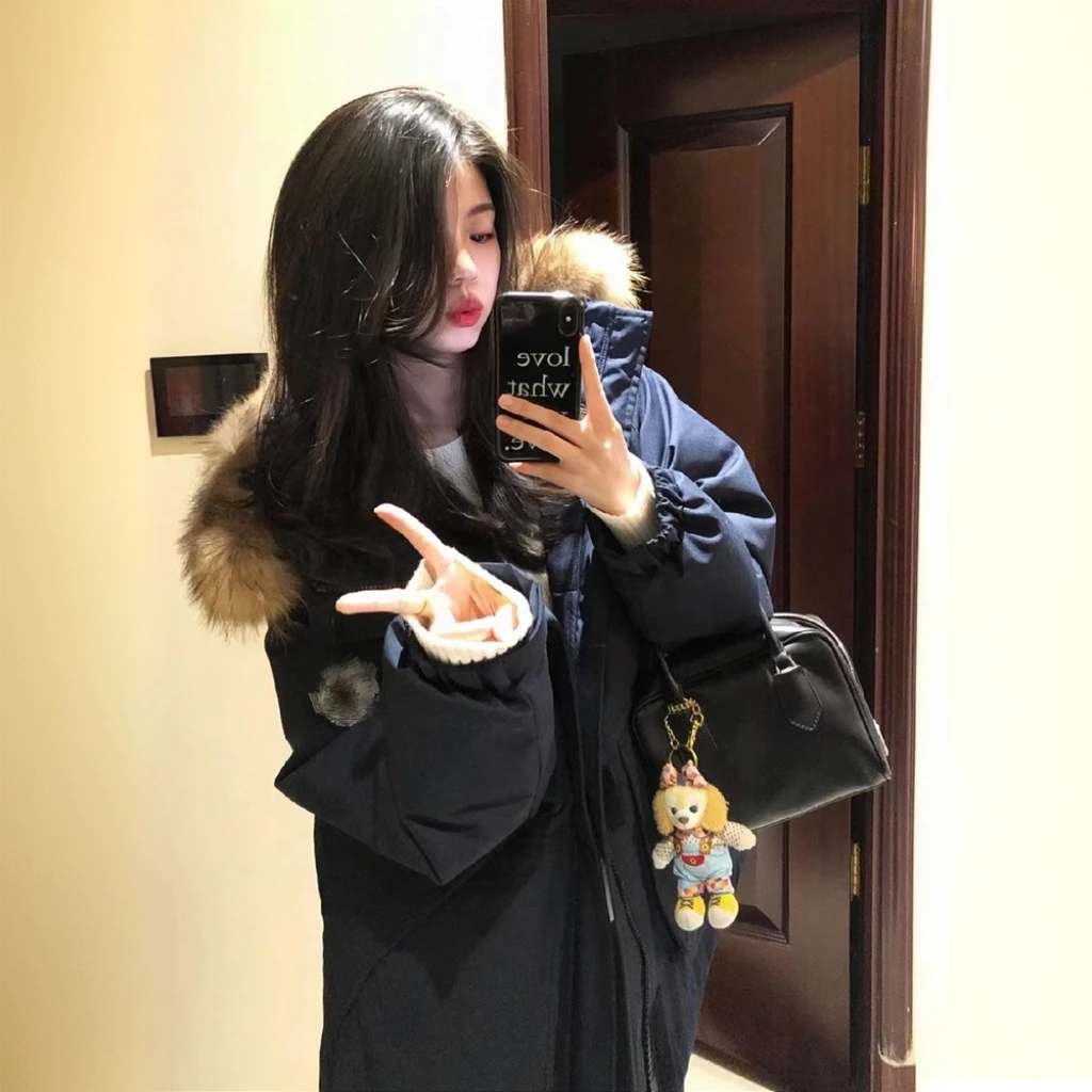 24新款美式大毛领工装派克服棉服女新款冬季加厚外套韩版情侣学生