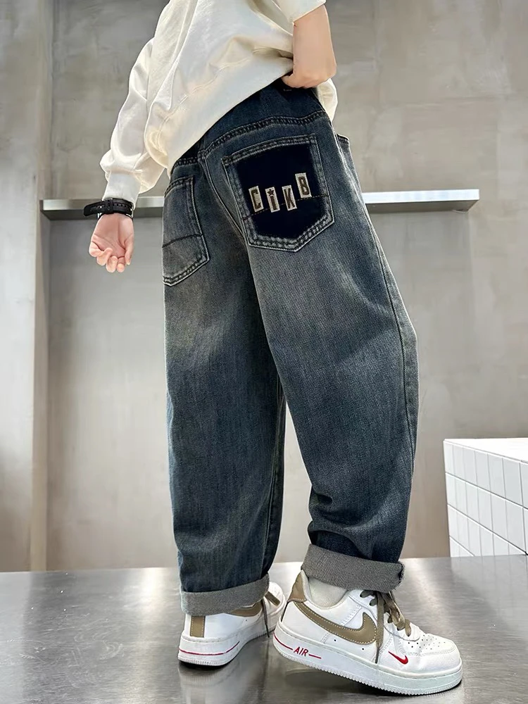 男童牛仔裤春秋款2024新款儿童裤子中大童装男孩秋装长裤秋季潮牌