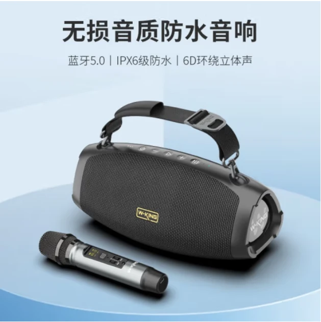 维尔晶D10+户外防水便携式K歌斜挎式唱歌低音炮蓝牙音箱家庭KTV