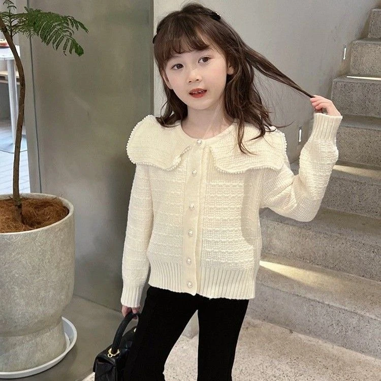 女童开衫2024春装新款儿童韩版洋气时髦撞色针织衫小女孩春季上衣