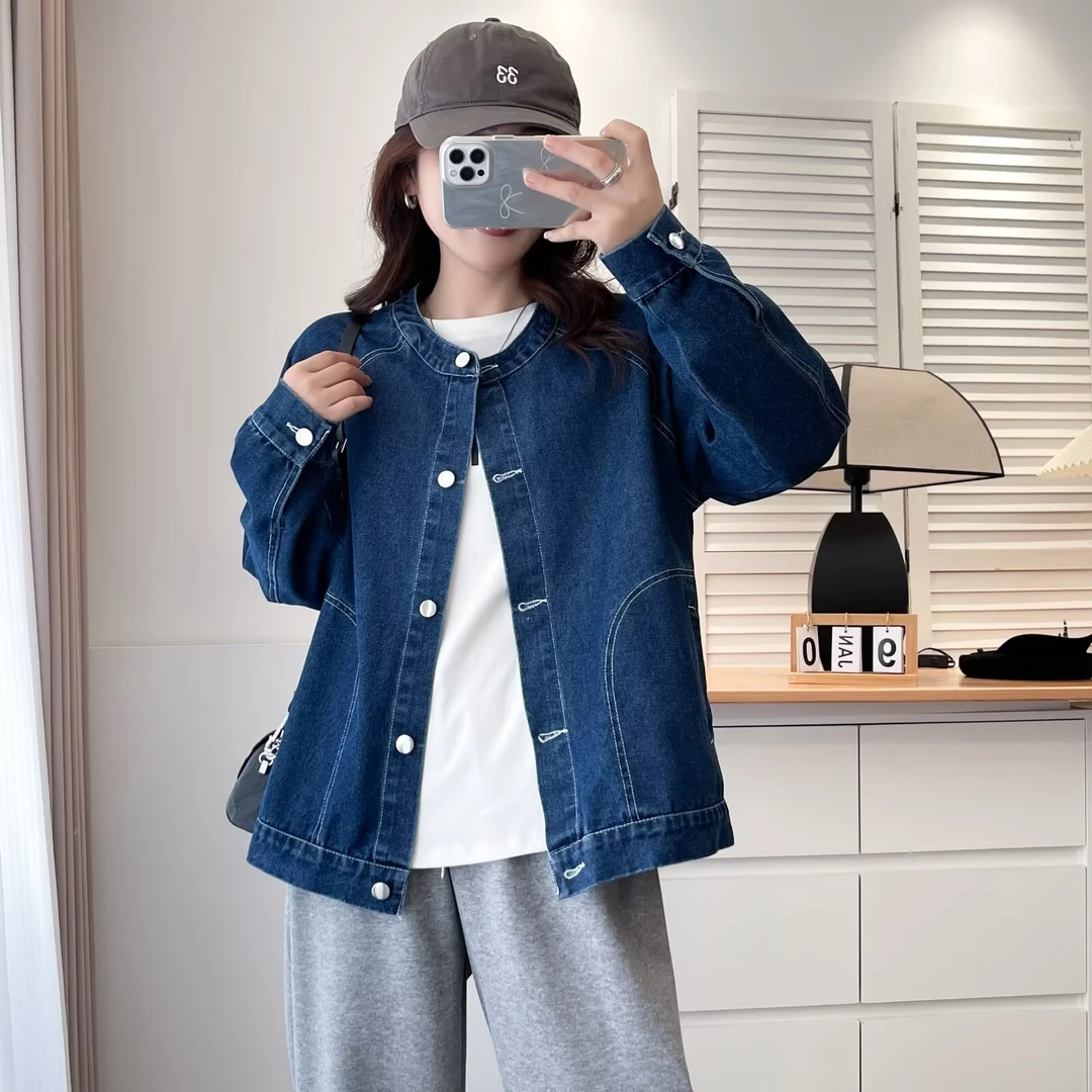 【萨萨Be firm】微胖大码休闲宽松遮肉显瘦春秋款牛仔外套200可穿