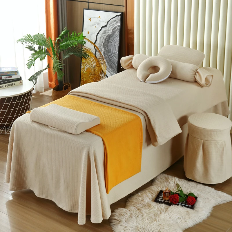 美容床罩针织纯棉四件套秋冬新款高档按摩理疗床单网红华夫格床套