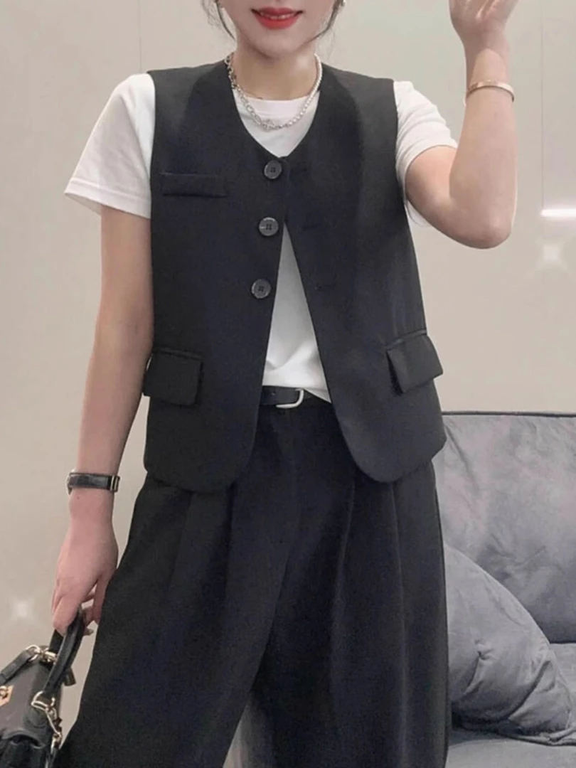 西装马甲女小背心2025春秋新款外搭叠穿女士坎肩黑色短款马夹背心