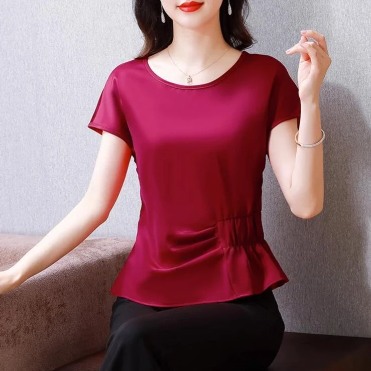 女装直播间短袖T恤女2024夏季新款收腰显瘦修身百搭圆领打底上衣
