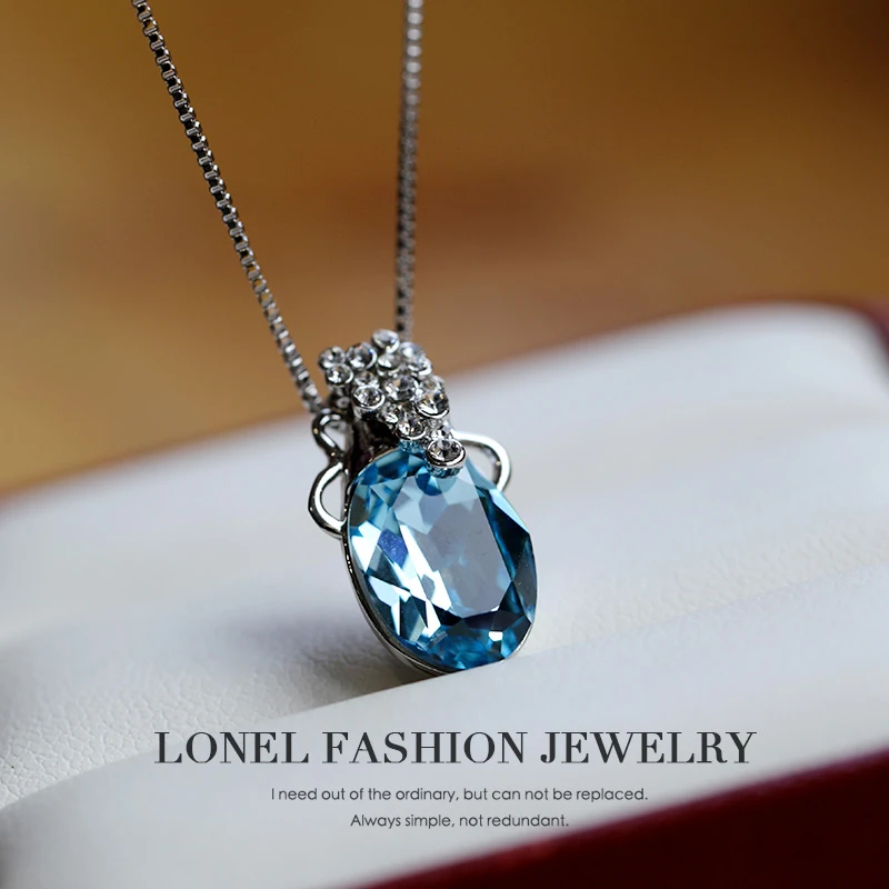 Lonel/洛奈 合金仿水晶吊坠 蓝色吊坠轻奢百搭气质项链14070105