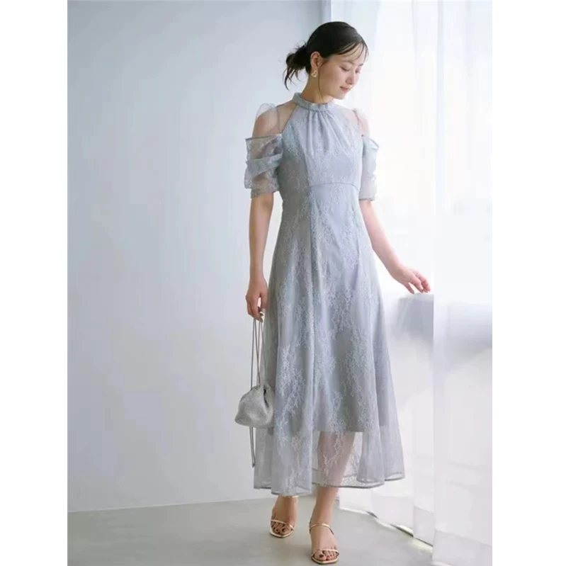 『咸鱼日单』S家气质百搭立领露肩袖蕾丝连衣裙