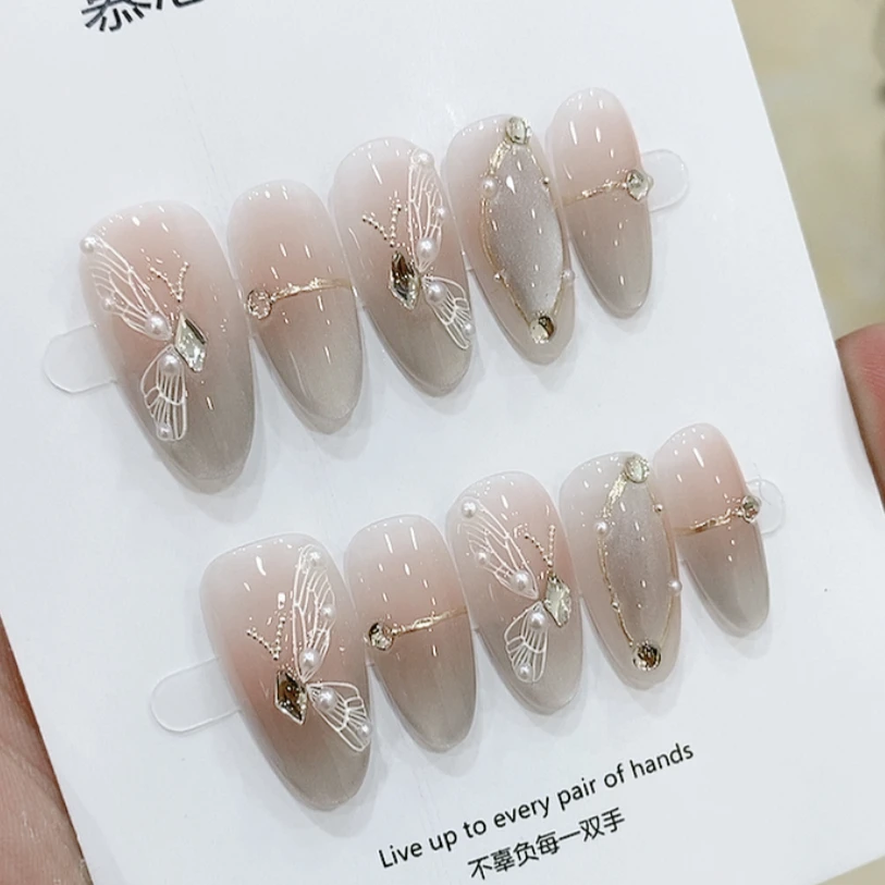 【爱丽丝】奈木花园轻奢设计手工穿戴甲手绘郁金香月光粉显白