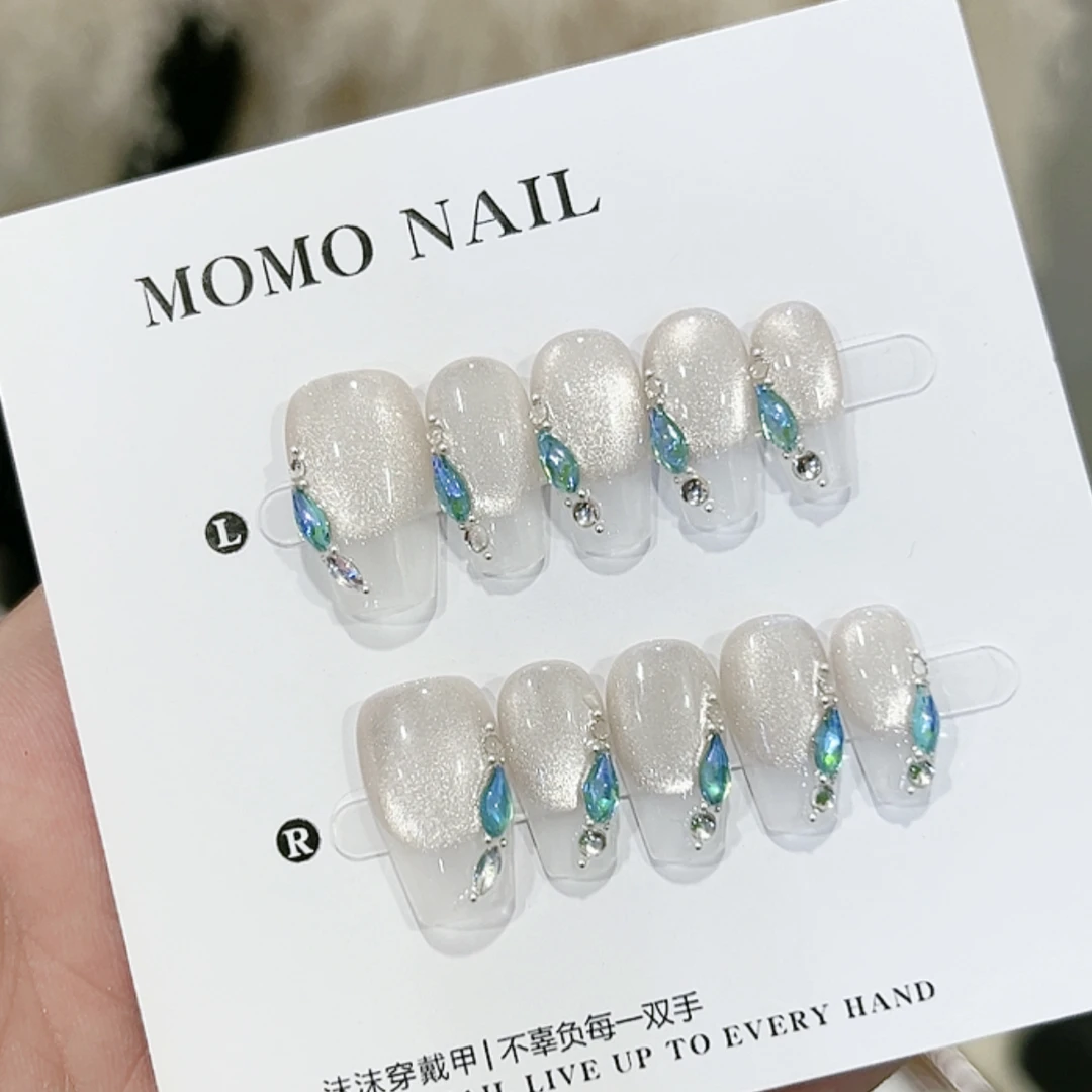 【人鱼泪】奈木花园轻奢设计手工穿戴甲手绘郁金香月光粉显白