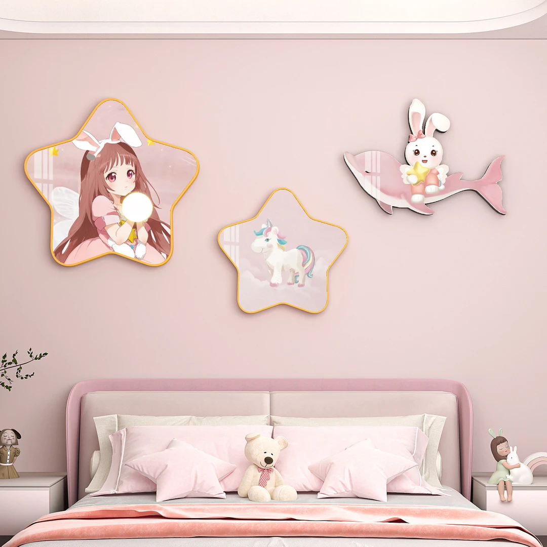 儿童房卡通壁画宇航员公主房床头背景墙墙面装饰卧室装饰画组合