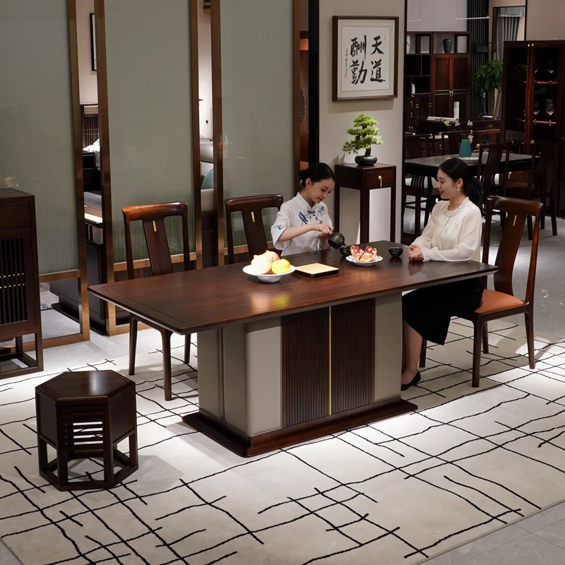 半墨 新中式餐桌现代中式饭桌长条桌轻奢禅意全实木长方形餐桌