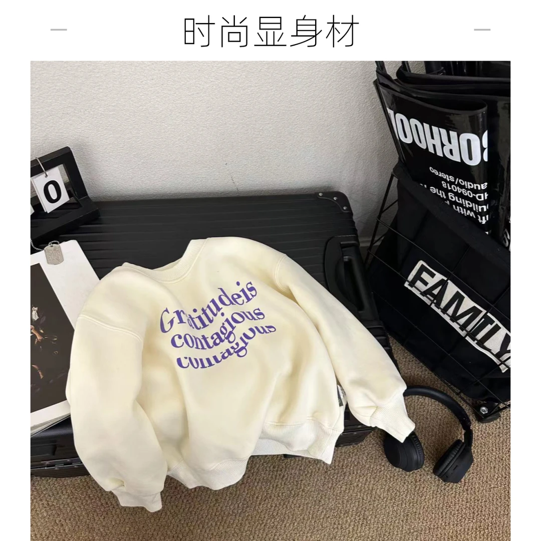 QJ 2024秋季新款印花三排字母休闲加绒卫衣 90149